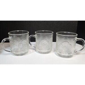 Vintage Hibiscus Floral KIG Group Mugs Set of 3 Pressed Glass Clear Indonesia